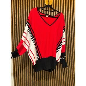 Venus 3X Red Black White Color Block V‎ Neck Long Sleeve Pullover Sweater
